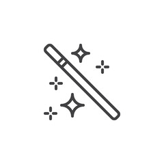 Magic wand with stars outline icon. linear style sign for mobile concept and web design. Magician Stick simple line vector icon. Symbol, logo illustration. Pixel perfect vector graphics