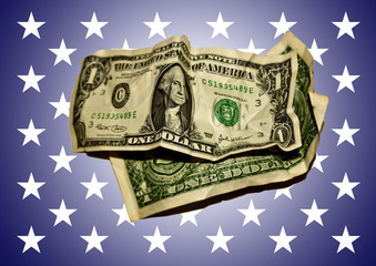 Dollars on United States of America America flag background