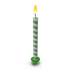 Birthday Candle Green with Flame on white. 3D illustration