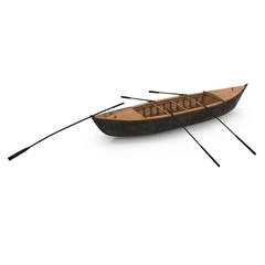 Wooden Durham Boat on white. Top view. 3D illustration