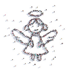 A lot of people form angel, christmas, children's drawing . 3d rendering.