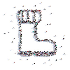 A lot of people form Christmas Boots, children's drawing . 3d rendering.