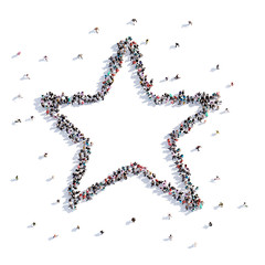 A lot of people form star, children's drawing . 3d rendering.