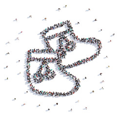 A lot of people form Christmas Boots, children's drawing . 3d rendering.