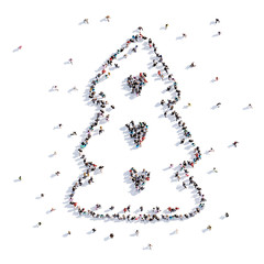 A lot of people form Christmas tree, children's drawing . 3d rendering.