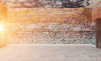 Fototapeta premium Brick wall Blank room. Mockup.. Modern meeting room. 3D rendering.. Sunset