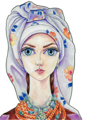 The girl in a flower head scarf in color (12)