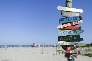 Direction wooden signs on the beach