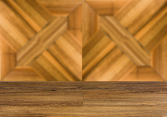 Background with empty wooden table. Flooring Texture of timbered board. Closeup.