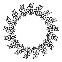 beautiful flower and leafs circular frame vector illustration design