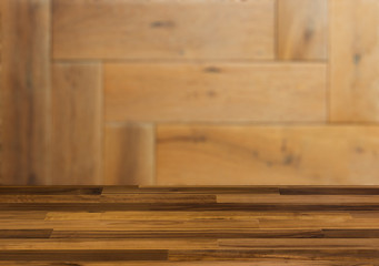 Background with empty wooden table. Flooring Texture of timbered board. Closeup.