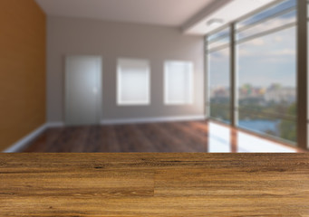 Fototapeta premium Background with empty wooden table. Flooring. Blank room. Mockup.