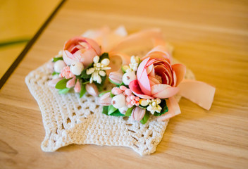 Obraz na płótnie Canvas Wedding buttonhole of pink flowers