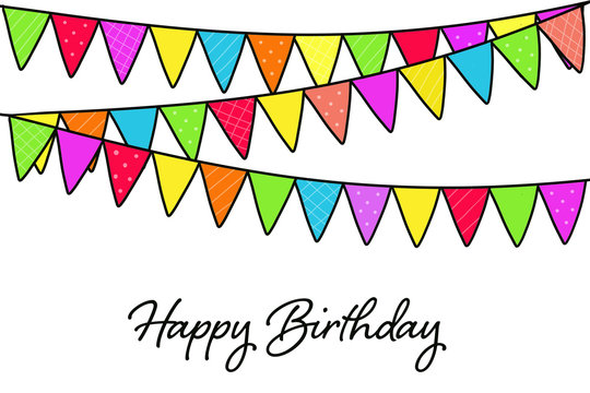 Happy Birthday card with birthday party flags