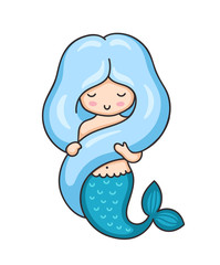 Beautiful mermaid with long hair. Vector illustration.