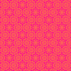 orange and pink floral geometric repeating pattern for textile, fabric, backgrounds and cheerful bright designs. pattern swatch available at ai file