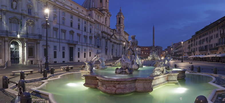 Fontana del Moro Fountain, Fontana dei Quattro Fiumi Fountain, Sant'Agnese in Agone Church, Piazza Navona, Rome, Lazio
