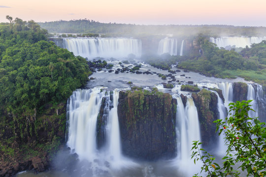 View of the Iguassu (Iguazu) (Iguacu) Falls, a waterfall on the border of Brazil and Argentina
