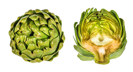 Fresh artichoke isolated on white background with clipping path