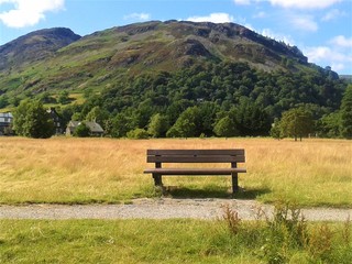 Bench in rural picturesque countryside