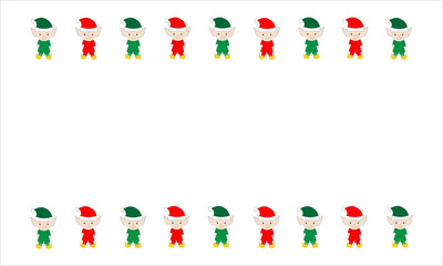 Illustrated red and green Christmas elves on white