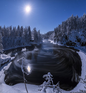 Water vortex at Myllykoski rapids, Juuma, Oulanka National Park, Kuusamo, Lapland, Finland