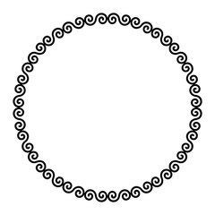 Circle frame with Celtic double spirals. Interlocked and combined double spirals with two turns. Decorative border, constructed from lines, shaped into repeated motif. Illustration over white. Vector.