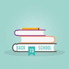 Back to school. A pencil on top of a stack of school books. Vector illustration, flat design