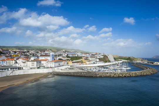 View over the town of Angra do Heroismo, Island of Terceira, Azores, Portugal, Atlantic