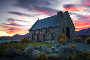 Church of Good Shepherd at sunrise, Lake Tekapo, New Zealand