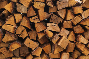 Stacks of Firewood. Preparation of firewood for the winter..Pile of Firewood.Firewood background