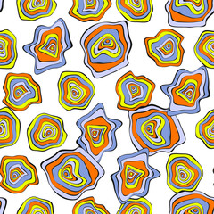 Wavy Distorted Rounds. Seamless Pattern with Deformed Circles. Hand Drawn Abstract Background. Vector Psychedelic Illustration with Colorful Spots. Wave Seamless Pattern for Fabric, Textile, Wrapping.