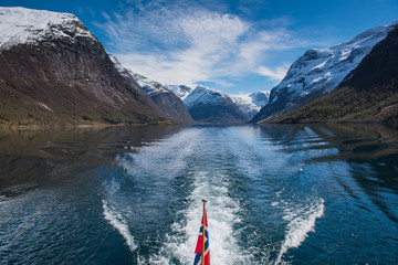 Norway lake Lovanet  from back of boat