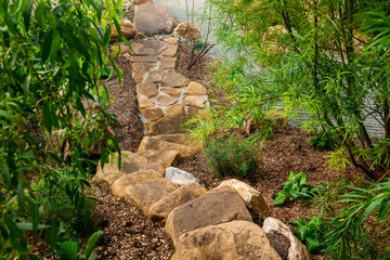 beautiful japanese stone garden landscape in summer