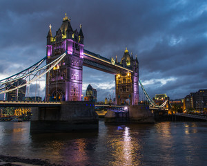 Tower bridge at night from riverside