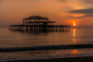 Derelict pier at Sunset