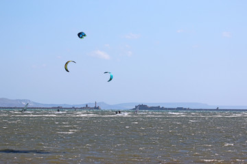 kitesurfers in Portland harbour