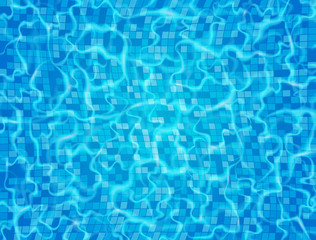 Fototapeta na wymiar Swimming pool with ripple and waves. Blue ceramic tile mosaic in swimming pool. Water surface. Vector illustration