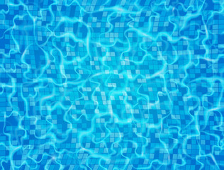 Swimming pool with ripple and waves. Blue ceramic tile mosaic in swimming pool. Water surface. Vector illustration