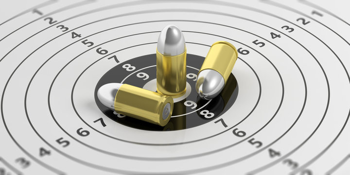 Bullets on shooting target with numbers. 3d illustration