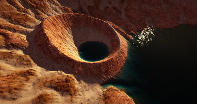 Extremely detailed and realistic high resolution 3d illustration of a Mars like landscape