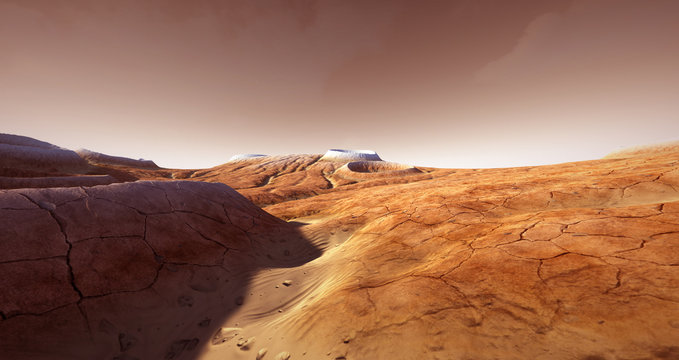 Extremely detailed and realistic high resolution 3d illustration of a Mars like landscape