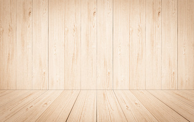 empty room studio with Perspective light color Wood wall backdrop background texture