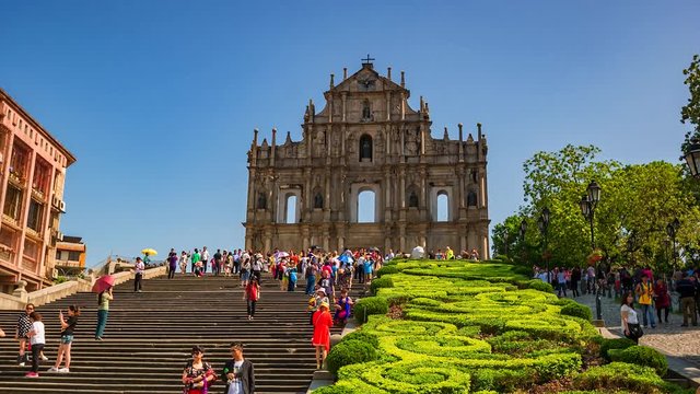 4K Timelapse of the Ruins of St. Paul's are the ruins of a 17th-century complex in Santo António, Macau, China. It is the Portuguese church which are well known in Macau.