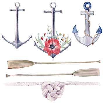 Watercolor nautical set.