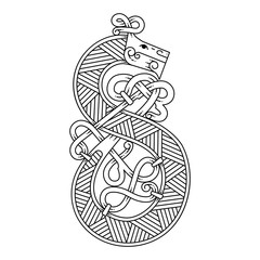 Monogram in the Celtic style with a dragon.