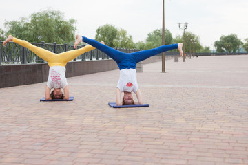 Group of women practicing yoga in park