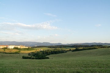 Sunrise and sunset over the buildings in the Zilina city. Slovakia	