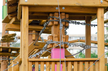 Metal rope fastening, a park of rock-climbers