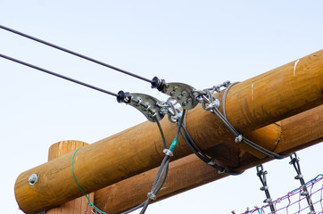 Metal rope fastening, a park of rock-climbers